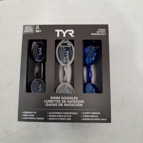 3PK ADULT UNISEX TYR GOGGLES - 16+ YEARS - GREY/BLACK/BLUE (MODEL:1819571) image 2
