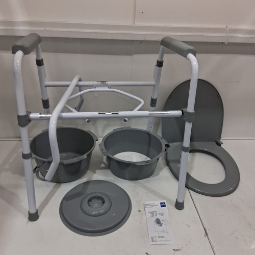 MEDLINE GUARDIAN 3-IN-1 STEEL FOLDING FRAME CLIP ON SEAY BEDSIDE COMMODE, ELONGATED SEAT. 350LB CAPACITY (MODEL: G1-200X1) image 2