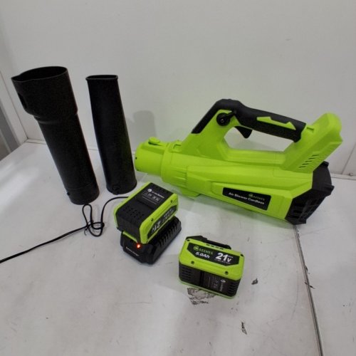 GREENER CORDLESS AIR BLOWER WITH TWO BATTERIES AND CHARGER - 21V 5.0AH - GREEN/BLACK image 3