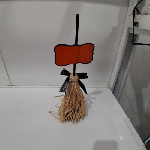 HALLOWEEN TABLETOP WITCH'S BROOM DECORATION SIGN - BLACK, ORANGE, TAN image 3