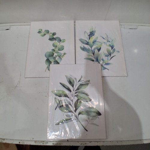 3PC CANVAS FLOWER PAINTINGS - 12" X 16" - WHITE/GREEN image 2