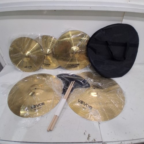 4PC VEVOR ALLOY CYMBAL PACK FOR DRUM KIT WITH CARRYING CASE, STICKS AND MUTE PADS - 14" HI-HATS - 16/18" CRASH - 20" RIDE - GOLD/BRONZE (MODEL: 3E4G) image 2