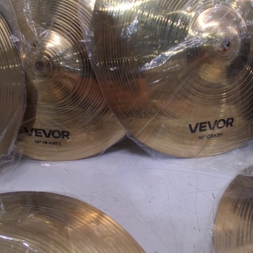 4PC VEVOR ALLOY CYMBAL PACK FOR DRUM KIT WITH CARRYING CASE, STICKS AND MUTE PADS - 14" HI-HATS - 16/18" CRASH - 20" RIDE - GOLD/BRONZE (MODEL: 3E4G) image 4