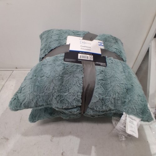 2PK MAINSTAYS SHAG CUSHIONS - 20" X 20" - TEAL image 2