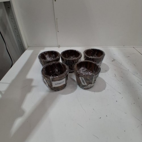 5PK WOODEN BARREL POTS - 4.5" - BROWN image 2