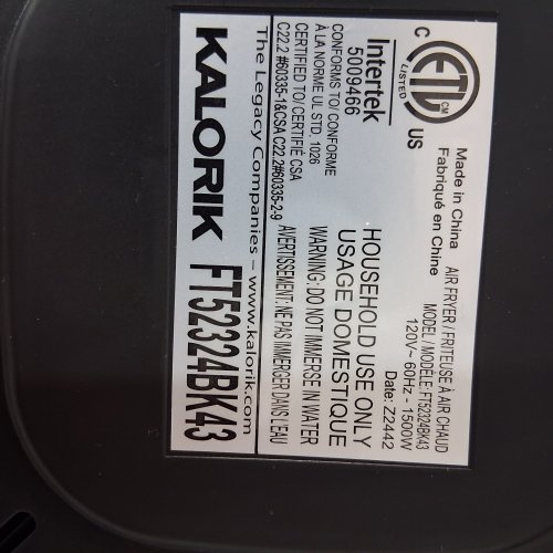 KALORIK AIR FRYER WITH DIGITAL TOUCHSCREEN DISPLAY - 7QT/ 1500W- BLACK (MODEL: FT52324BK43) image 3