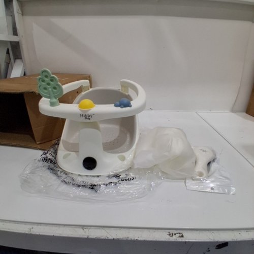 HIBBY BABY NON-SLIP BATH SEAT ON SUCTION CUPS WITH LED TEMPERATURE DISPLAY AND ACCESSORIES - 6M+ - BEIGE image 2