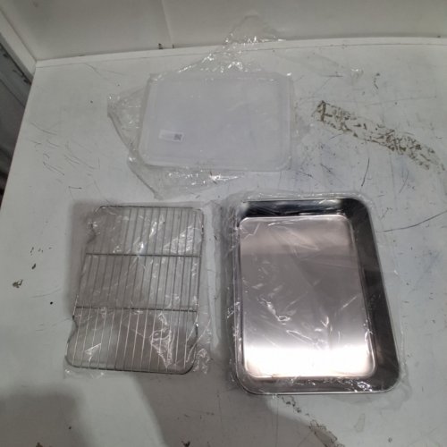 3PC MIANGASTORE CAMPING BARBECUE / GRILLING PAN / STOREAGE DRAINING CONTAINER - 8" X 10" X 2" - SILVER / CLEAR (MODEL : 06461969828441) image 2
