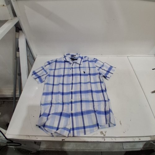 U.S. POLO ASSN. PLAID SHORT SLEEVE BUTTON-UP SHIRT - S/P - BLUE AND WHITE image 2