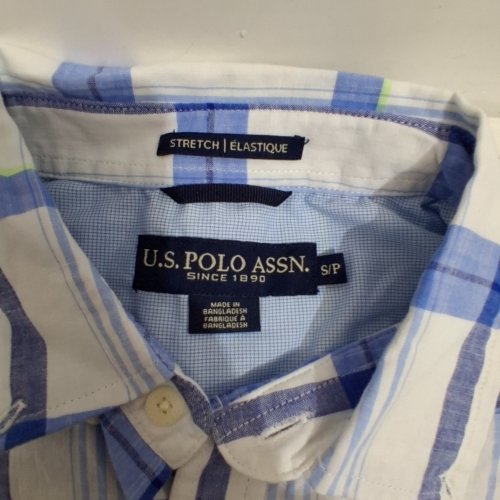 U.S. POLO ASSN. PLAID SHORT SLEEVE BUTTON-UP SHIRT - S/P - BLUE AND WHITE image 3