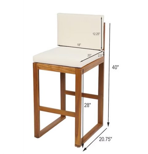 2PK MODERNLUXE OUTDOOR ACACIA WOOD BARSTOOL - 28" SEAT HEIGHT - TEAK/BEIGE - (MODEL: N776P285374T) image 2