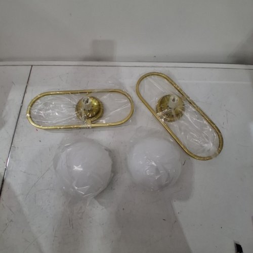 2PK BATTERY OPERATED WIRELESS WALL SCONCES WITH WHITE GLOBE - GOLD image 2