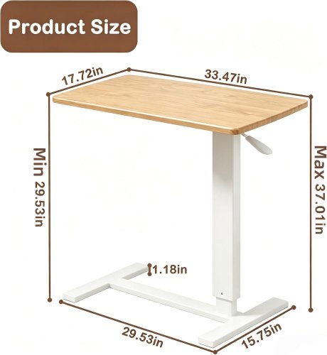 FLUXGOONE ADJUSTABLE OVERBED ROLLING TABLE - WHITE/NATURAL image 2