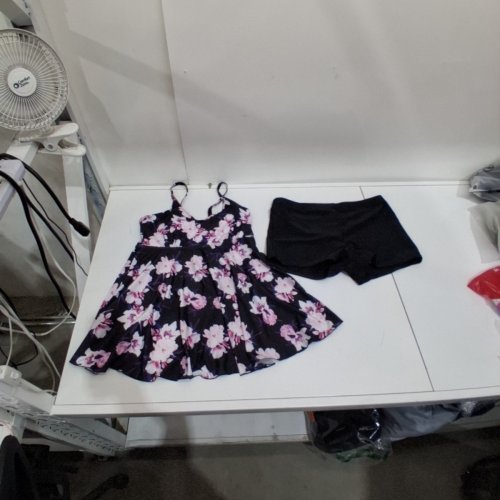 2PC WOMAN'S TANKINI SWIMSUIT SET - LARGE - BLACK / PINK image 2