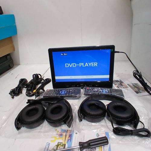 DESOBRY CAR DVD PLAYERS - PORTABLE DUAL SCREEN DVD PLAYER WITH HEADPHONES AND REMOTES - 1080P VIDEO SUPPORT - HDMI/SD/USB - 10.5" - 3.5MM AUX - BLACK - (MODEL: HD1017B) image 2