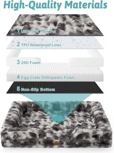 COZY KISS WARM ORTHOPEDIC DOG BED WITH REMOVEABLE AND WASHABLE COVER - XL - 44" - GREY/BLACK/CREAM TIE DYE image 3