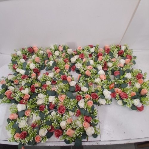 10PK ARTIFICIAL ROSE WREATH FLOWER ARRANGEMENT- 14" - GREEN/WHITE/PINK image 2
