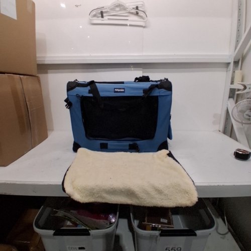 PETPRSCO PORTABLE COLLAPSIBLE TRAVEL DOG CRATE WITH DURABLE OXFORD FABRIC CONSTRUCTION, VENTILATED MESH WINDOWS AND LIGHTWEIGHT FOLDABLE FRAME - 16" X 16" X 22" - LIGHT BLUE image 2