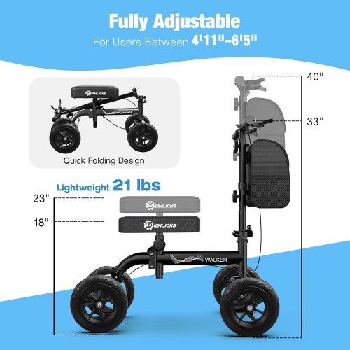 WHLICKS STEERABLE KNEE SCOOTER - 300LBS MAX - BLACK (ITEM: KS03) image 2