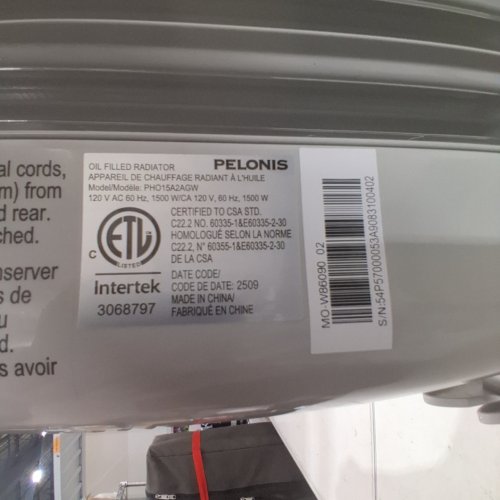 PELONIS OIL FILLED RADIANT SPACE HEATER - 1500W, 120 V - OFF-WHITE (MODEL: PHO15A2AGW) image 3
