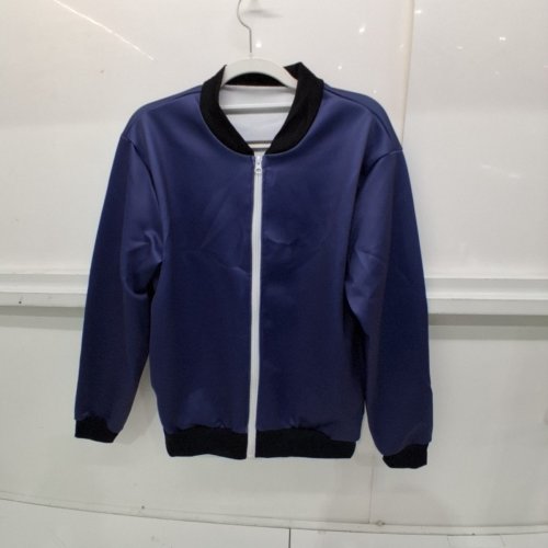 UNISEX BOMBER STYLE ZIP-UP LIGHT JACKET - SMALL - BLUE/BLACK image 2