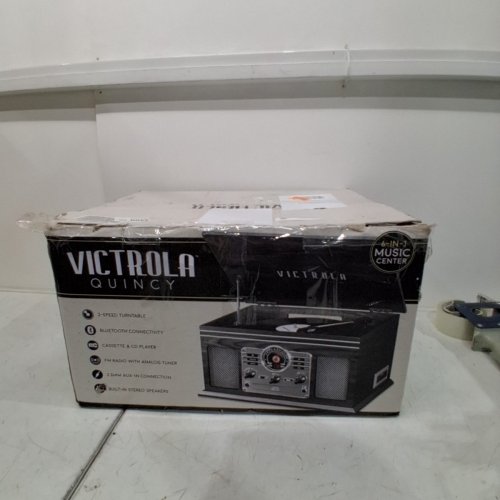 VICTROLA NOSTALGIC 6-IN-1 "QUINCY" RECORD PLAYER MULTI-MEDIA CENTER W/ BUILT-IN SPEAKERS, 3-SPEED TURNTABLE, CD, CASSETTE, BLUETOOTH & AM/FM RADIO - GREY (MODEL: VTA-200B) image 5