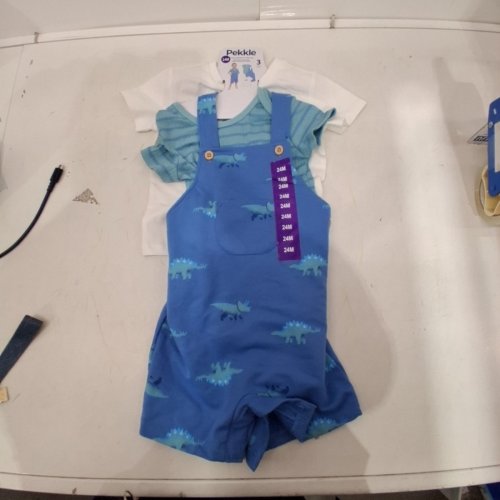 3PC PEKKLE OVERALL BODY SUIT AND TSHIRT SET - 18 MONTHS - BLUE (STYLE: 1769901) image 2