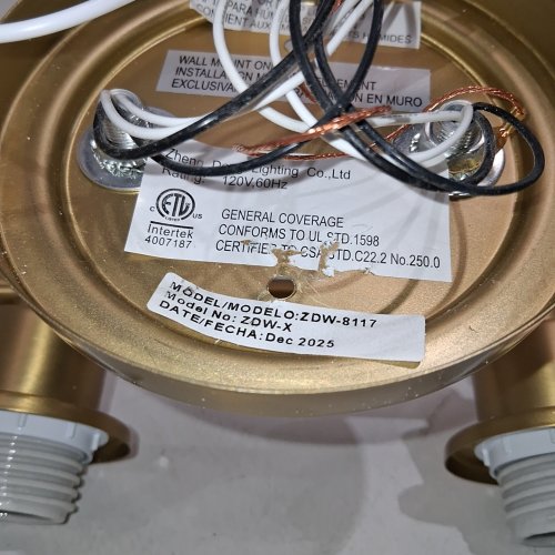 FOUR-LIGHT WALL MOUNT VANITY LIGHT - 120V, 60HZ - BRASS AND WHITE (MODEL: ZDW-8117) image 2