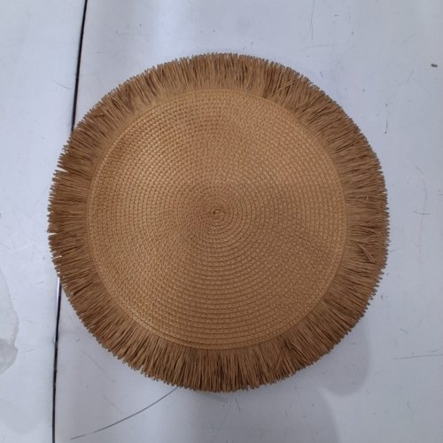 6PK ROUND WOVEN FRINGED PLACEMAT - 14" - TAN image 2