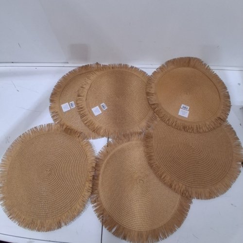 6PK ROUND WOVEN FRINGED PLACEMAT - 14" - TAN image 4