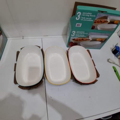 3PK PORCELAIN SERVING BOWLS - 13" - WHITE/ASSORTED COLORS (MODEL: 1890708) image 2