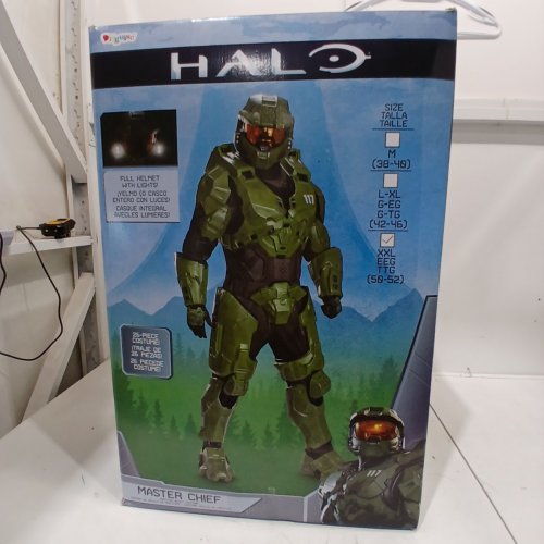 26PC MEN'S DISGUISE MASTER CHIEF HALO INFINITE ULTRA PRESTIGE COSPLAY COSTUME, OFFICIAL HALO COSTUME FOR ADULTS WITH WORKING LED LIGHT HELMET - XXL (50-52) - GREEN image 6