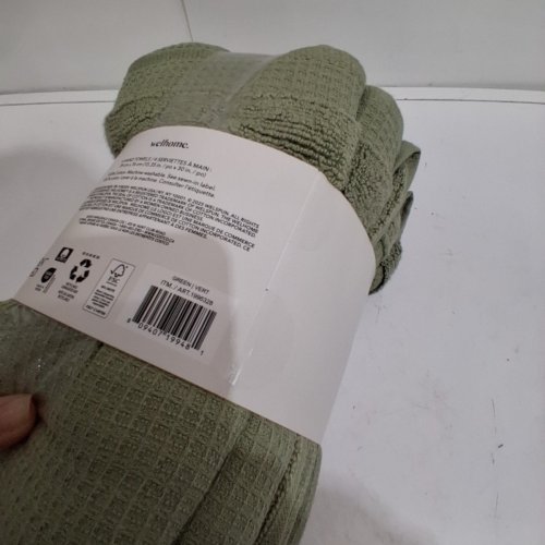 4PK WELHOME WAFFLE TEXTURE HAND TOWELS -15.35" X 30" - GREEN- (MODEL:1996328) image 3