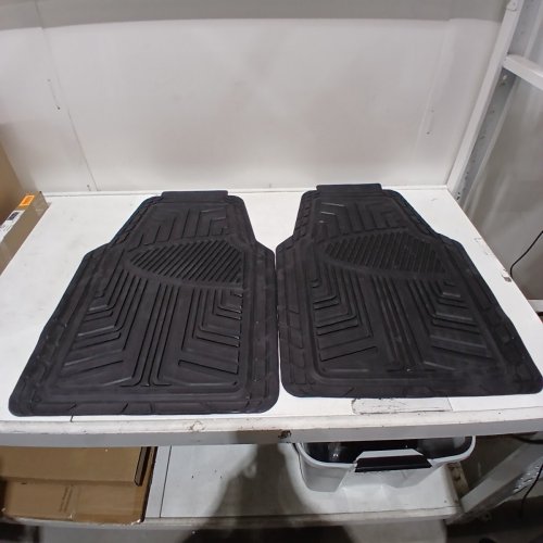 2PC AMAZON BASICS ALL SEASON HEAVY DUTY UNIVERSAL FULL SET RUBBER FLOOR MATS FOR CARS, SUVS AND TRUCKS - BLACK image 2