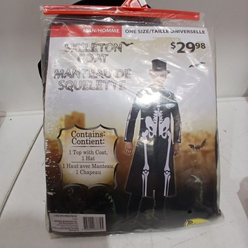 2PC MEN'S PARTYHOLIC SKELETON COAT AND HAT - OSFM - BLACK/WHITE image 2