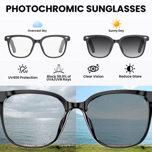 SMART AUDIO GLASSES WITH PHOTOCHROMIC LENSES AND BLUETOOTH CONTROL - BLACK image 3