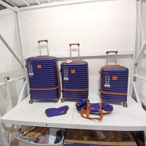 5PC JOYWAY EXPANDABLE CARRY-ON HARDSIDE SPINNER LUGGAGE SET WITH TSA APPROVED LOCKS - 20"/24"/28" - BLUE/BROWN (MODEL: TR008) image 2