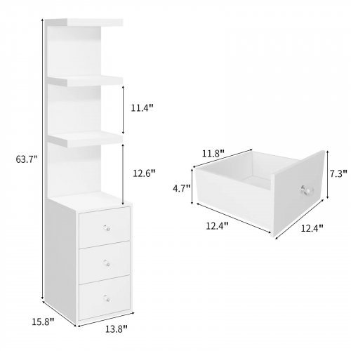 3-TIER STORAGE SHELF AND 3-DRAWER END TABLE COMBO - 54" - WHITE (MODEL: JY-250514) image 2