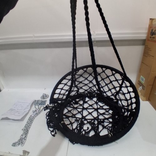 KID'S HANGING MACRAME SWING/HAMMOCK CHAIR - KNITTED COTTON ROPE - 28" DIAMETER - BLACK image 2