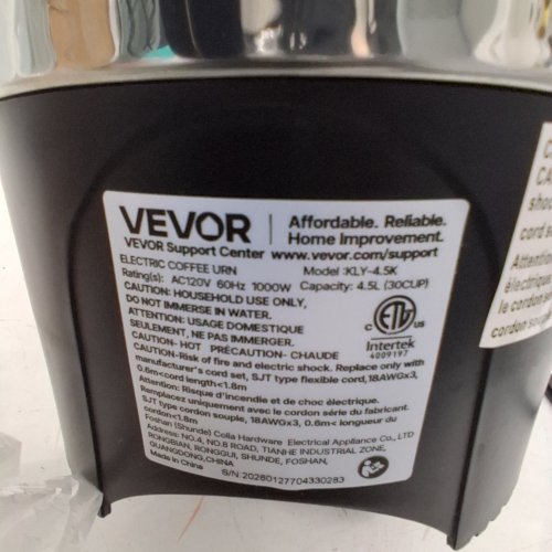 VEVOR ELECTRIC COFFEE URN - 4.5L, 30 CUP, 1000W, 120V - SILVER / BLACK (MODEL: KLY-4.5K) image 5