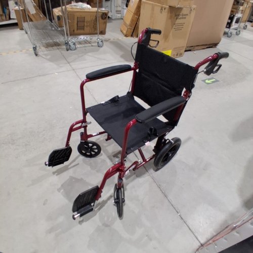 MEDLINE BASIC ALUMINUM TRANSPORT WHEELCHAIR 12" REAR WHEELS WITH BRAKES - 19 - 300LBS CAPACITY - RED/BLACK (MODEL: MDS808210ARE) image 2