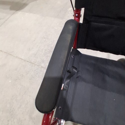 MEDLINE BASIC ALUMINUM TRANSPORT WHEELCHAIR 12" REAR WHEELS WITH BRAKES - 19 - 300LBS CAPACITY - RED/BLACK (MODEL: MDS808210ARE) image 3