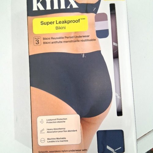 3PK WOMEN'S KNIX SUPER LEAKPROOF REUSABLE PERIOD BIKINI UNDERWEAR - SMALL - PLUM PURPLE/LILAC/NAVY BLUE (STYLE: 3919430) image 2