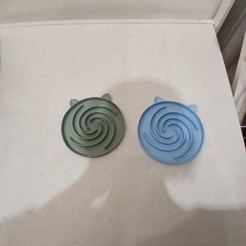 2PK CAT SILICONE SLOW FEEDER PUZZLE BOWL - 6.5" - BLUE & GREEN image 2