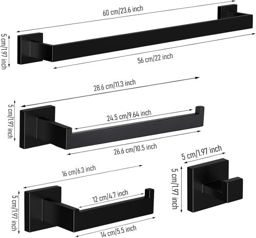 5PC HBVUQ WALL MOUNTED BATHROOM ACCESSORIES SET - BLACK image 3