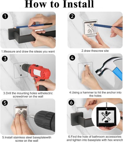 5PC HBVUQ WALL MOUNTED BATHROOM ACCESSORIES SET - BLACK image 4