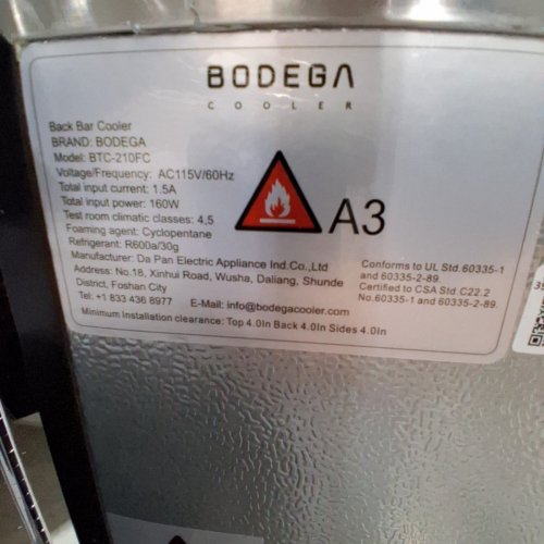 BODEGACOOLER BAR COOLER WITH 4 CASTERS & STAINLESS STEEL TOP - 7.7 CU.FT (MODEL: BTC-210FC) image 9