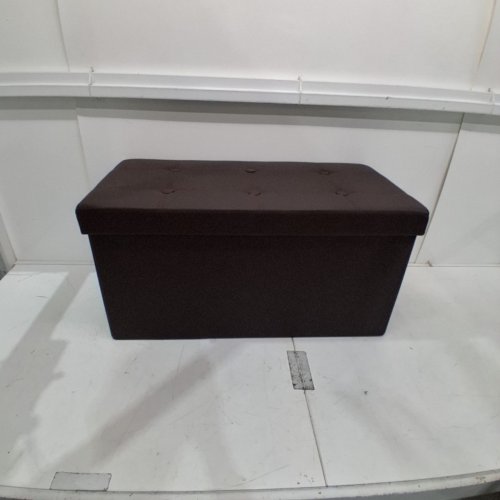 COLLAPSIBLE FABRIC STORAGE OTTOMAN WITH FAUX LEATHER LID - 30" X 15" X 12" - BROWN image 3
