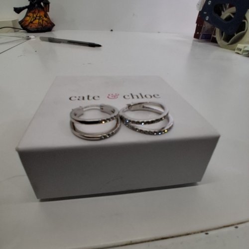 WOMENS CATE & CHLOE DOUBLE HOOP CORINA EARRINGS - SILVER TONE (STYLE: CCDE22204ER-WG) image 4