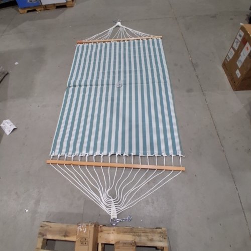 LAZY DAZE DOUBLE TEXTLIENE QUICK DRY HAMMOCK WITH SPREADER BAR FOR OUTDOOR - 12FT - GREEN STRIPES (MODEL: HM-TH002) image 2